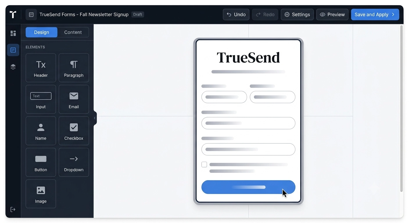 Choose a web form template in TrueSend